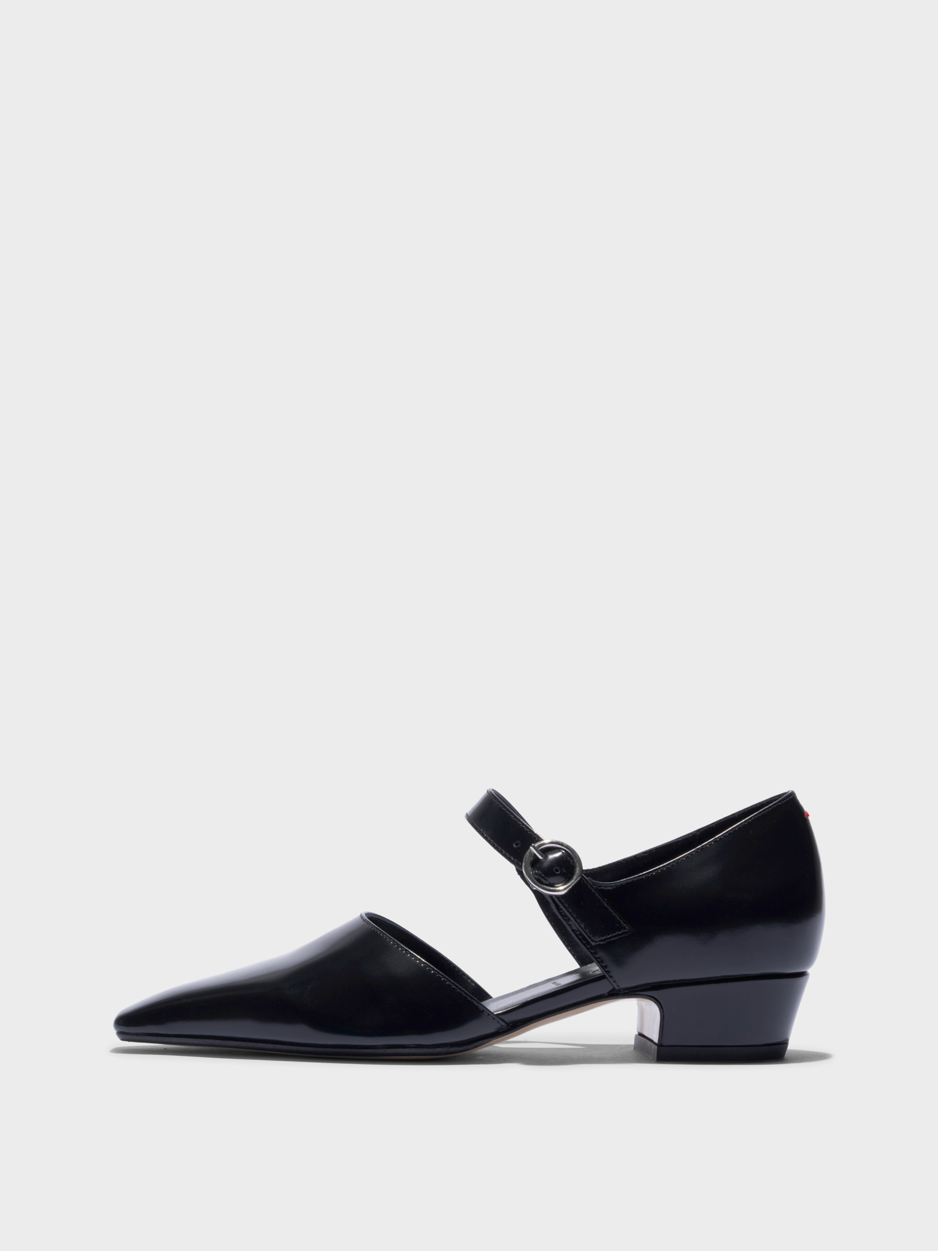 Aeyde | Yara Polido Leather Pumps Leather Pumps for Women | Black Polido | Square Toe | Low Heel | Side View