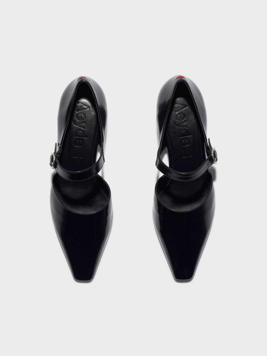 Aeyde | Yara Polido Leather Pumps Leather Pumps for Women | Black Polido | Square Toe | Low Heel | Front View