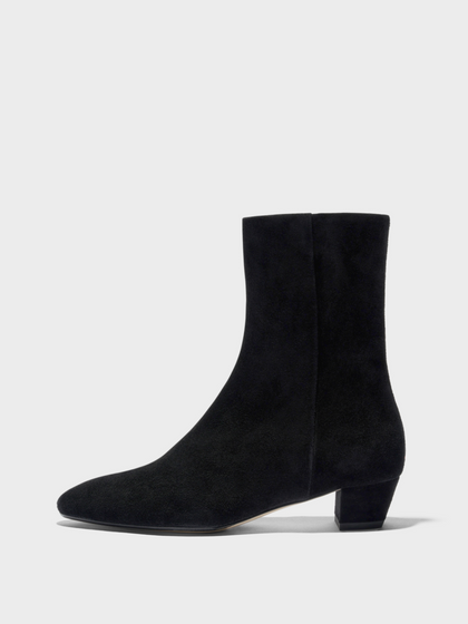 Aeyde | Yasmin Suede Ankle Boots Leather Ankle Boots for Women | Black Suede | Round Toe | Low Heel | Side View