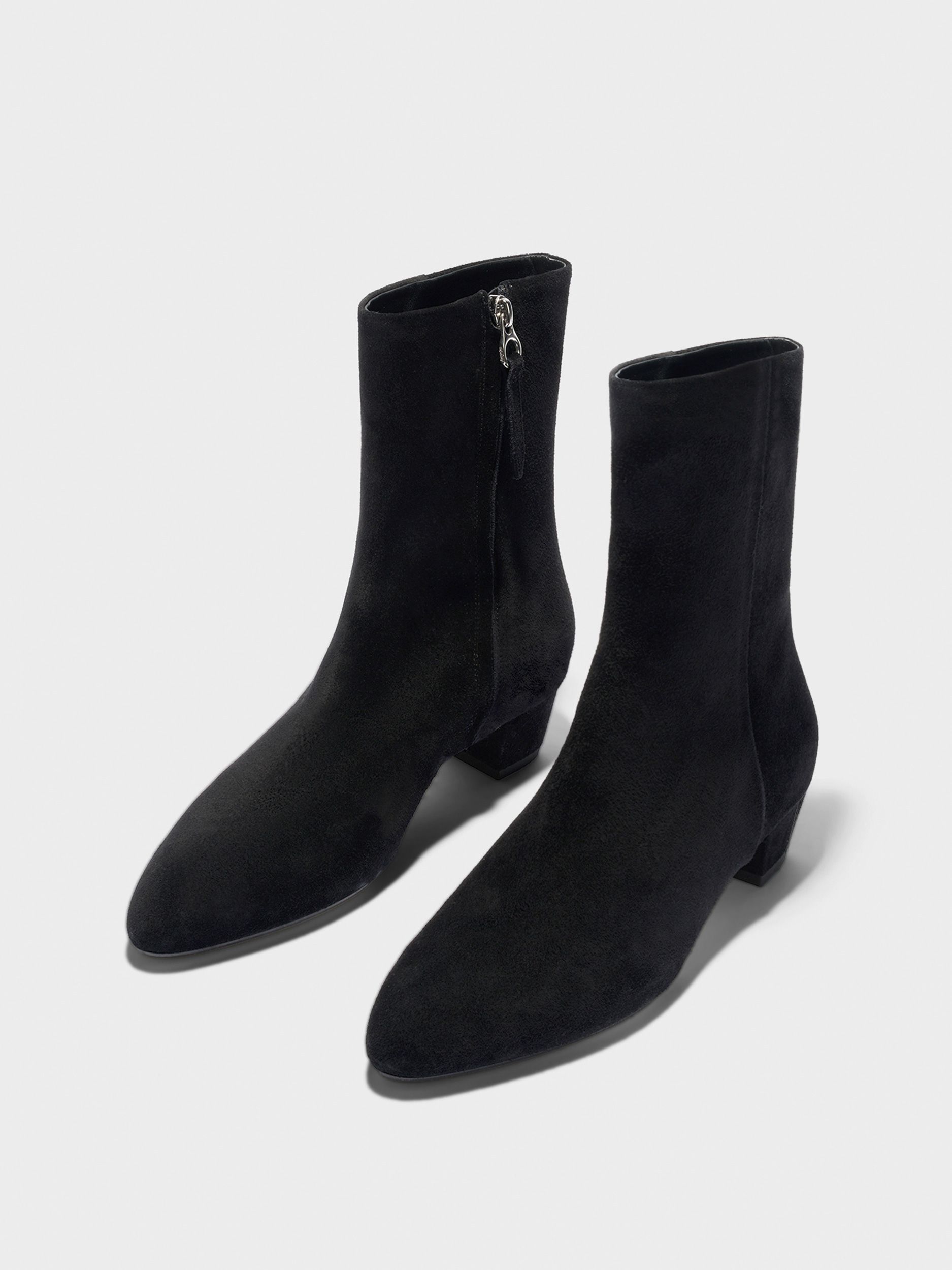 Aeyde | Yasmin Suede Ankle Boots Leather Ankle Boots for Women | Black Suede | Round Toe | Low Heel | Luxury Materials | Handmade in Italy