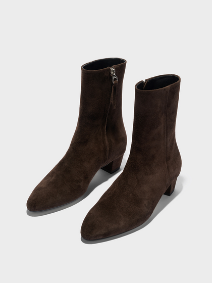 Aeyde | Yasmin Suede Ankle Boots Leather Ankle Boots for Women | Moka Suede | Round Toe | Low Heel | Luxury Materials | Handmade in Italy
