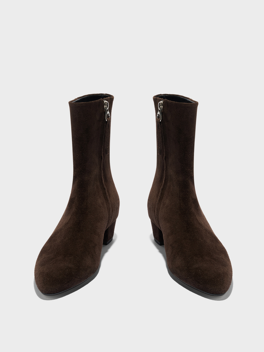 Aeyde | Yasmin Suede Ankle Boots Leather Ankle Boots for Women | Moka Suede | Round Toe | Low Heel | Front View