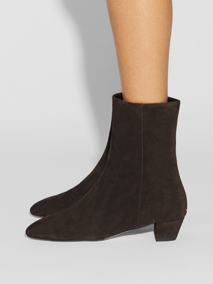 Aeyde | Yasmin Suede Ankle Boots Leather Ankle Boots for Women | Moka Suede | Round Toe | Low Heel | How to Style
