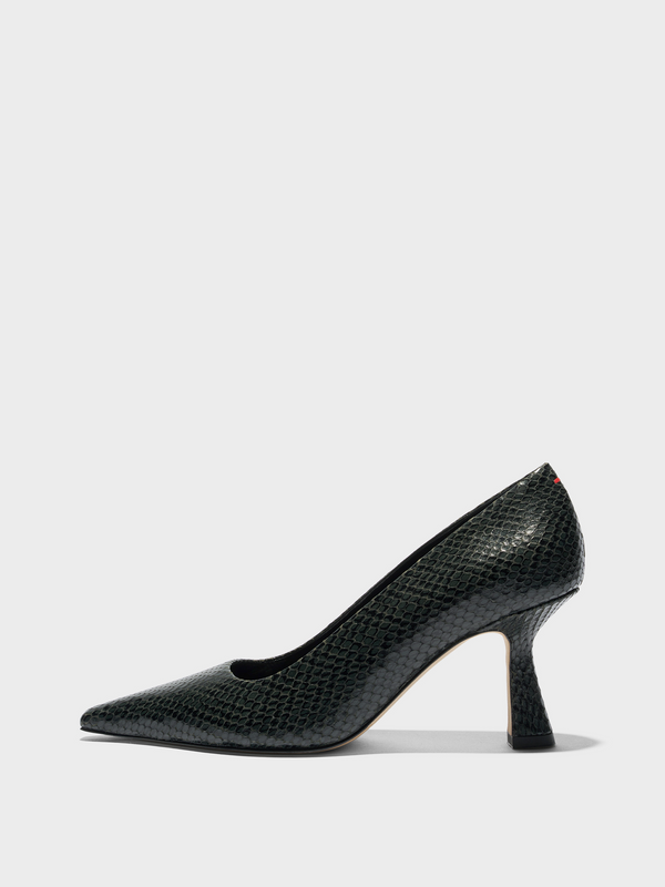 Aeyde | Zandra Chiseled Pumps Leather Pumps for Women | Moss Mini Snake | Pointed Toe | High Heel | Side View