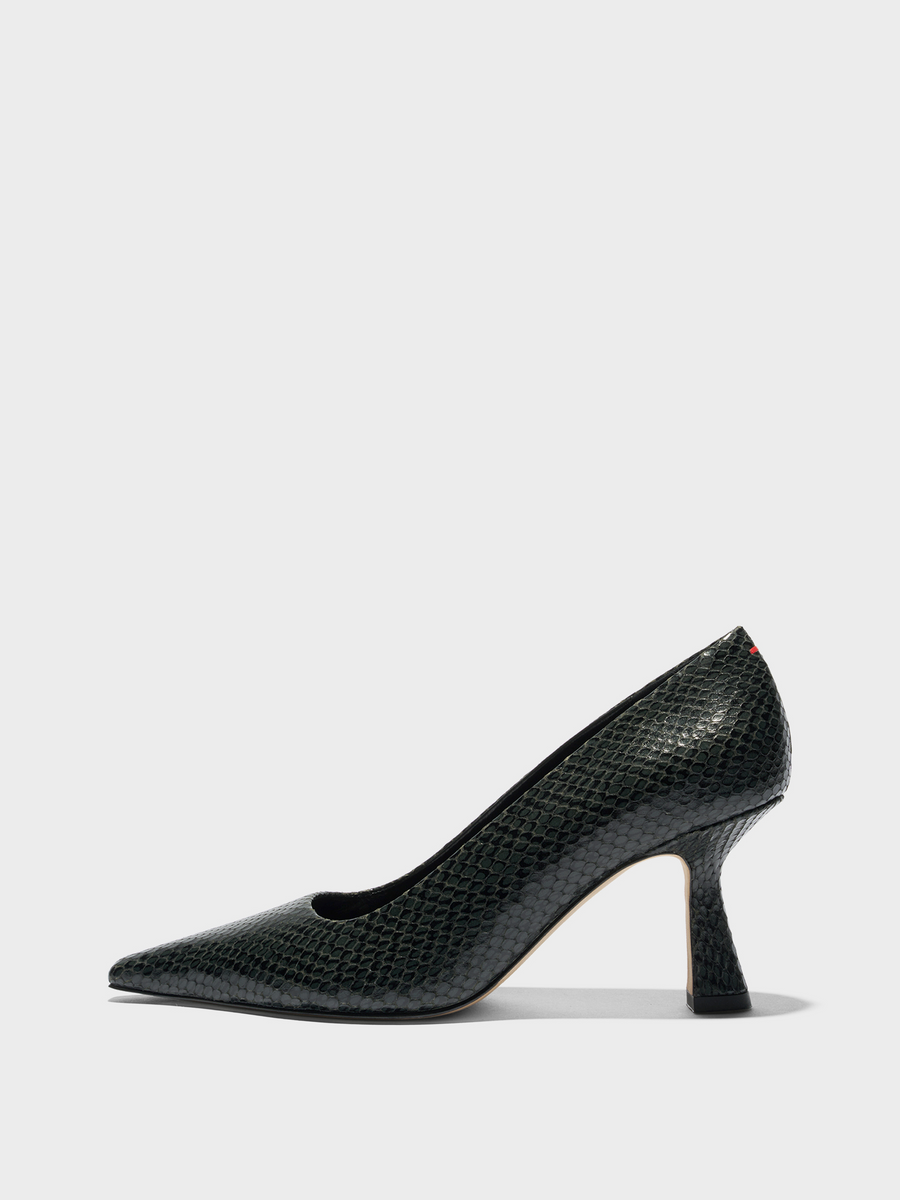 Aeyde | Zandra Chiseled Pumps Leather Pumps for Women | Moss Mini Snake | Pointed Toe | High Heel | Side View