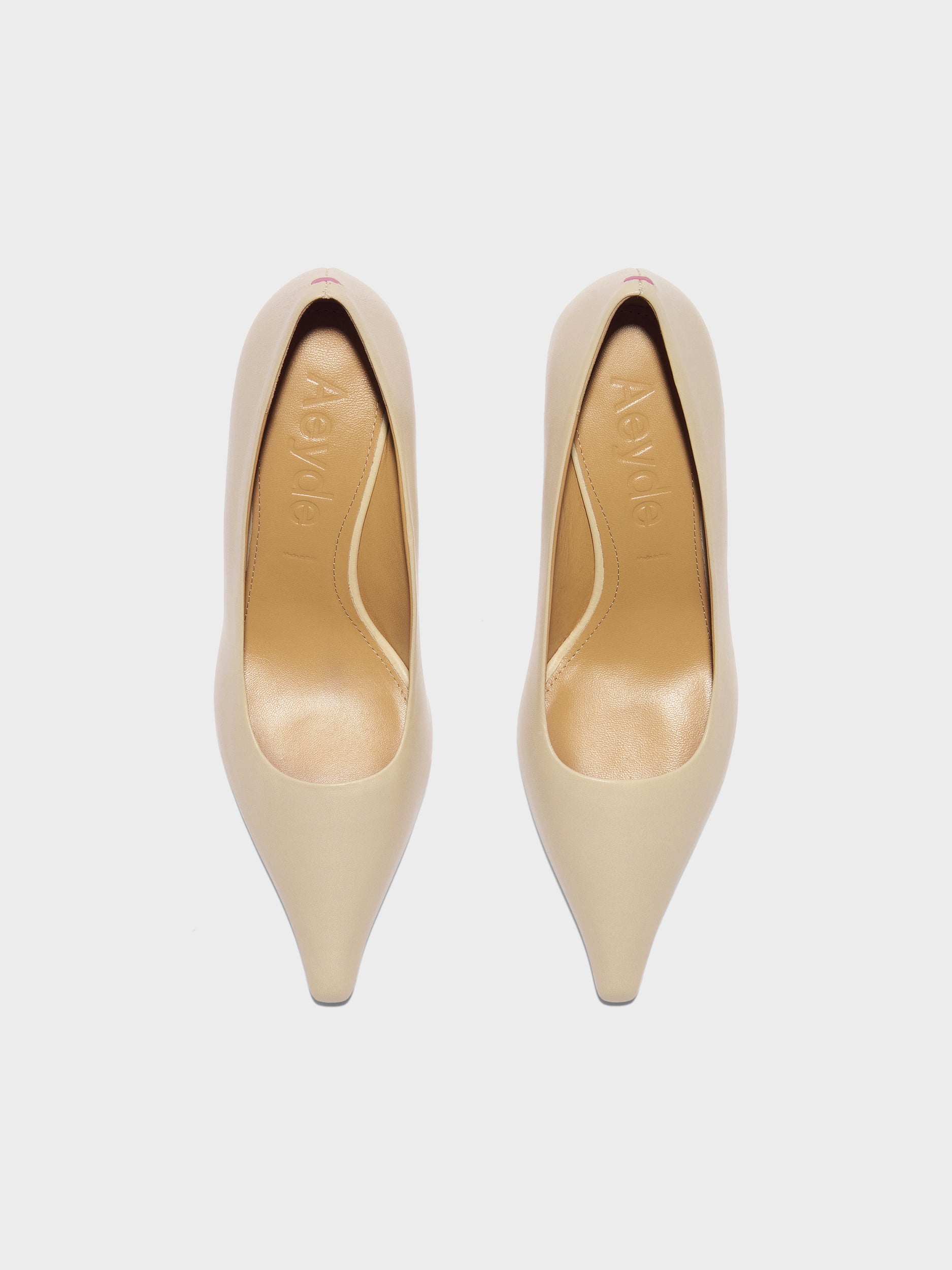 Aeyde | Zandra Leather Pumps for Women | Sand Nappa | Pointed Toe | High Heel | Front View