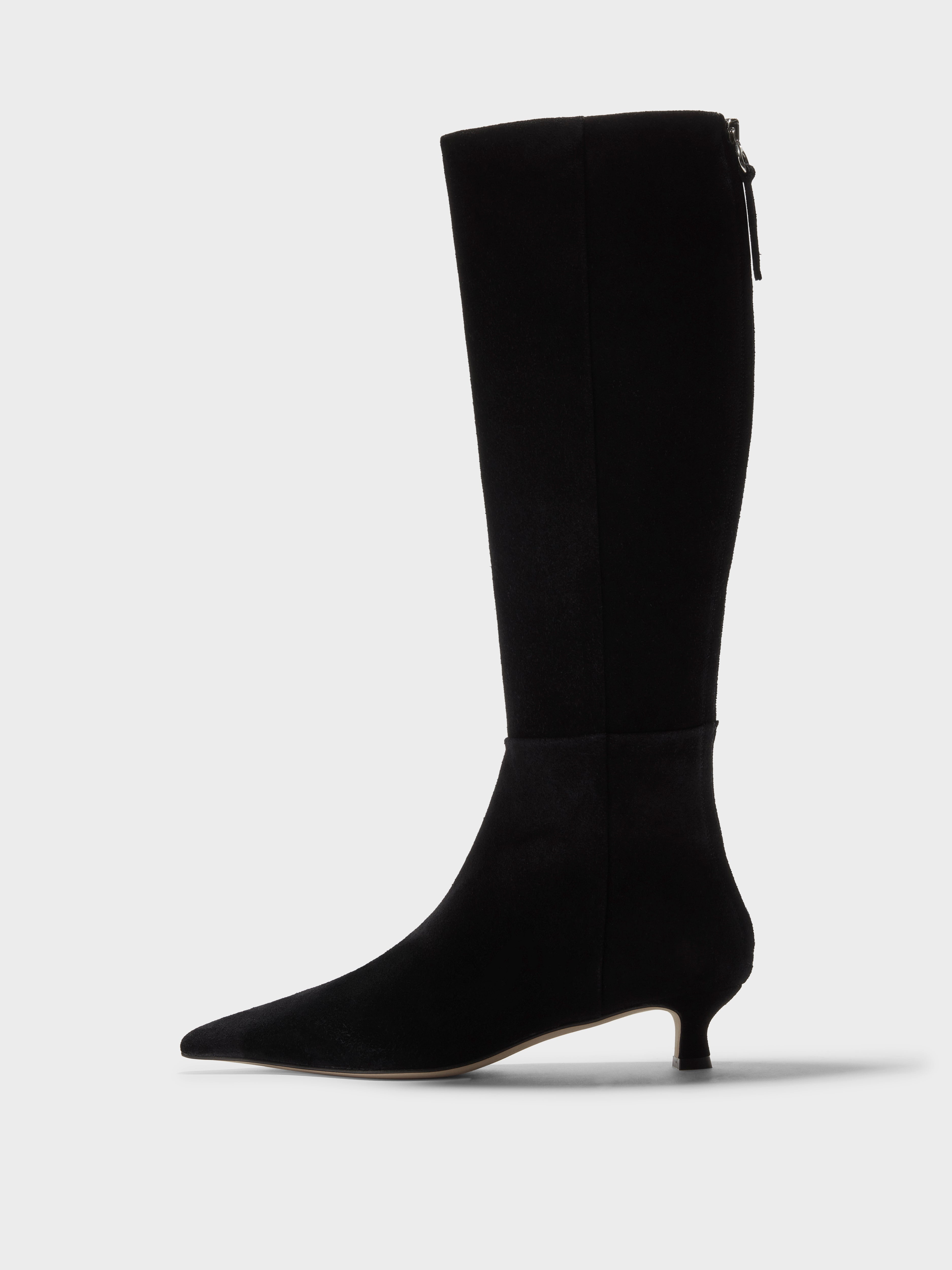 Aeyde | ZAZIE Black Suede Kitten Heel Knee-High Boot
