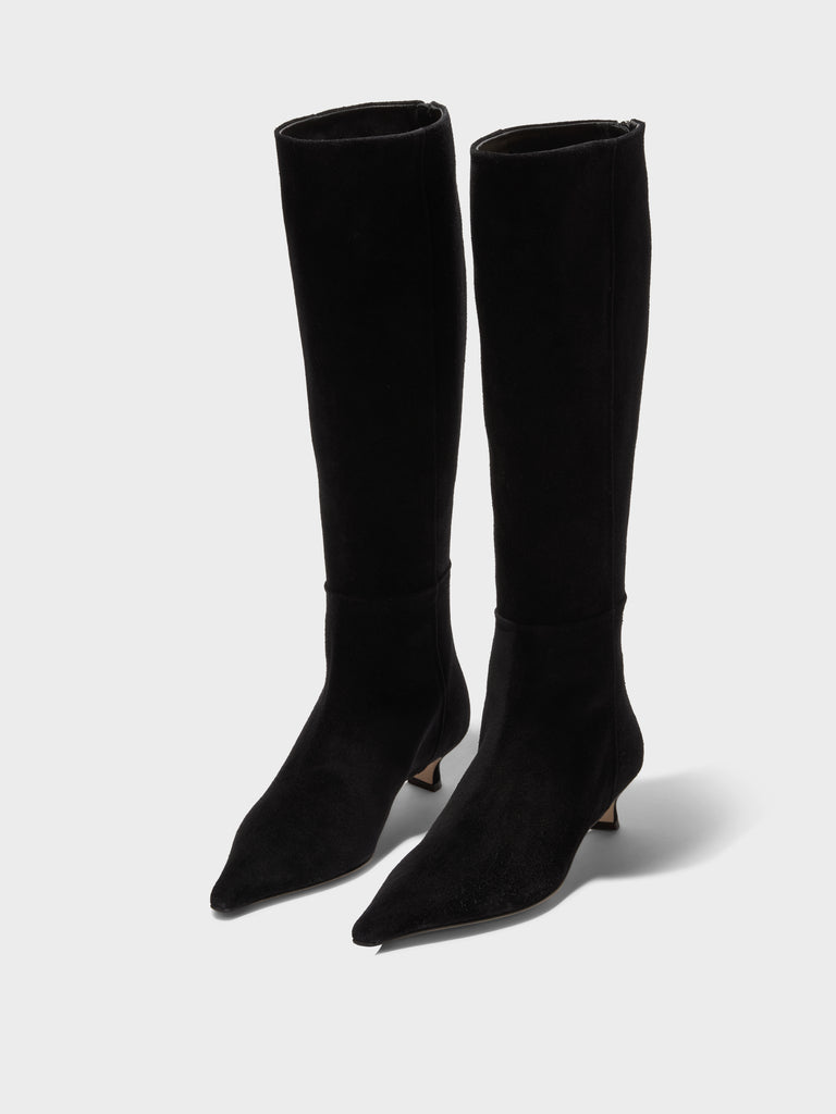 Aeyde | ZAZIE Black Suede Kitten Heel Knee-High Boot