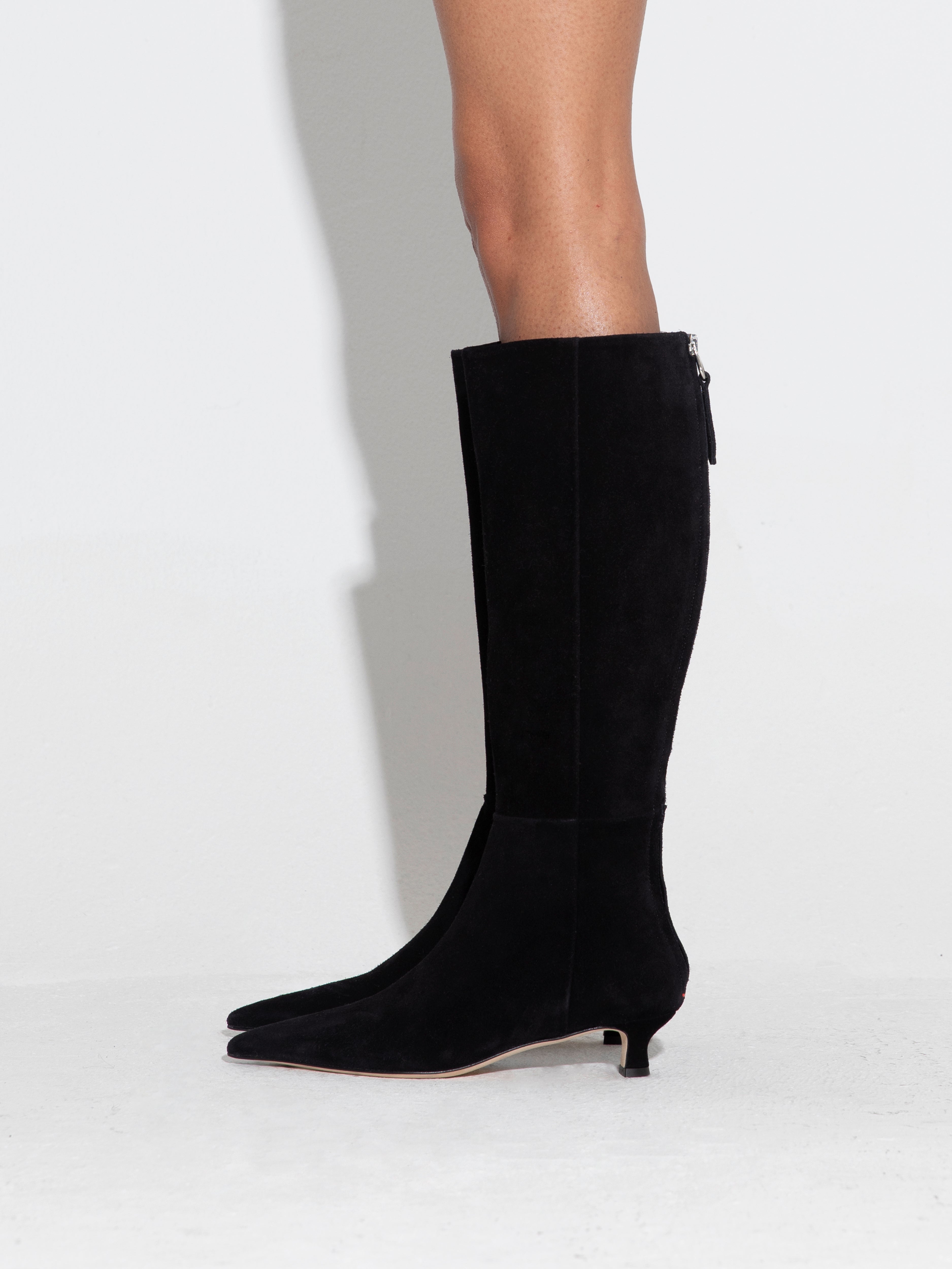 Aeyde | ZAZIE Black Suede Kitten Heel Knee-High Boot