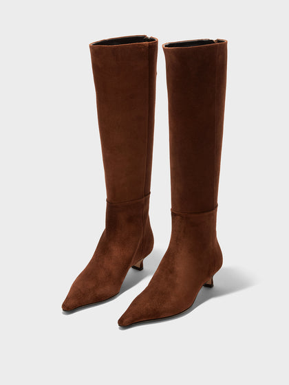 Aeyde | ZAZIE Brown Suede Kitten Heel Knee-High Boot