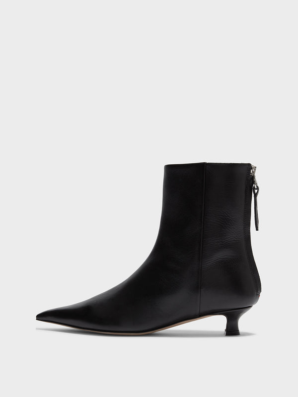 Aeyde | Zoe Leather Ankle Boots for Women | Black Calf | Square Toe | Low Heel | Side View
