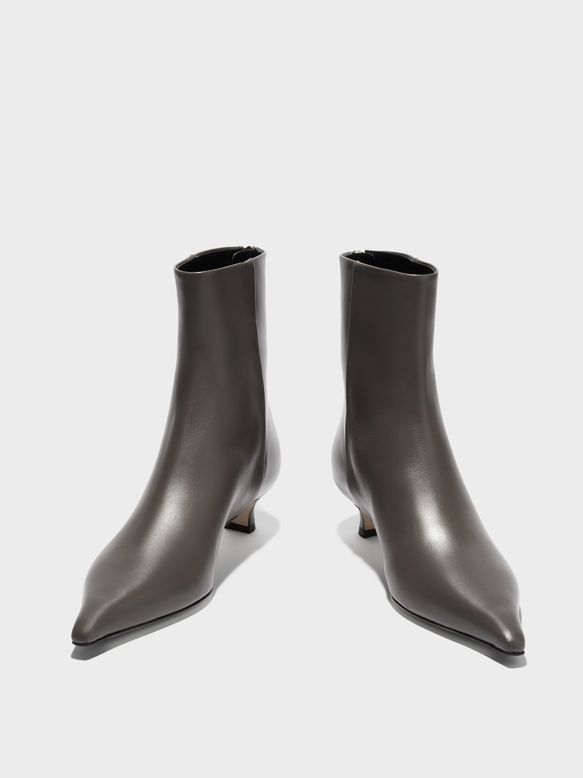 Aeyde | Zoe Leather Ankle Boots Leather Ankle Boots for Women | Taupe Calf | Pointed Toe | High Heel | Heel Details