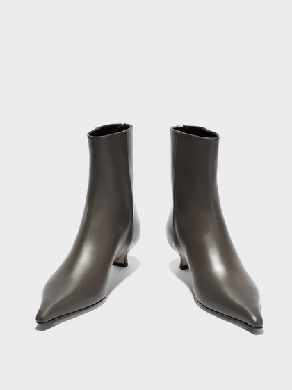 Aeyde | Zoe Leather Ankle Boots Leather Ankle Boots for Women | Taupe Calf | Pointed Toe | High Heel | Heel Details