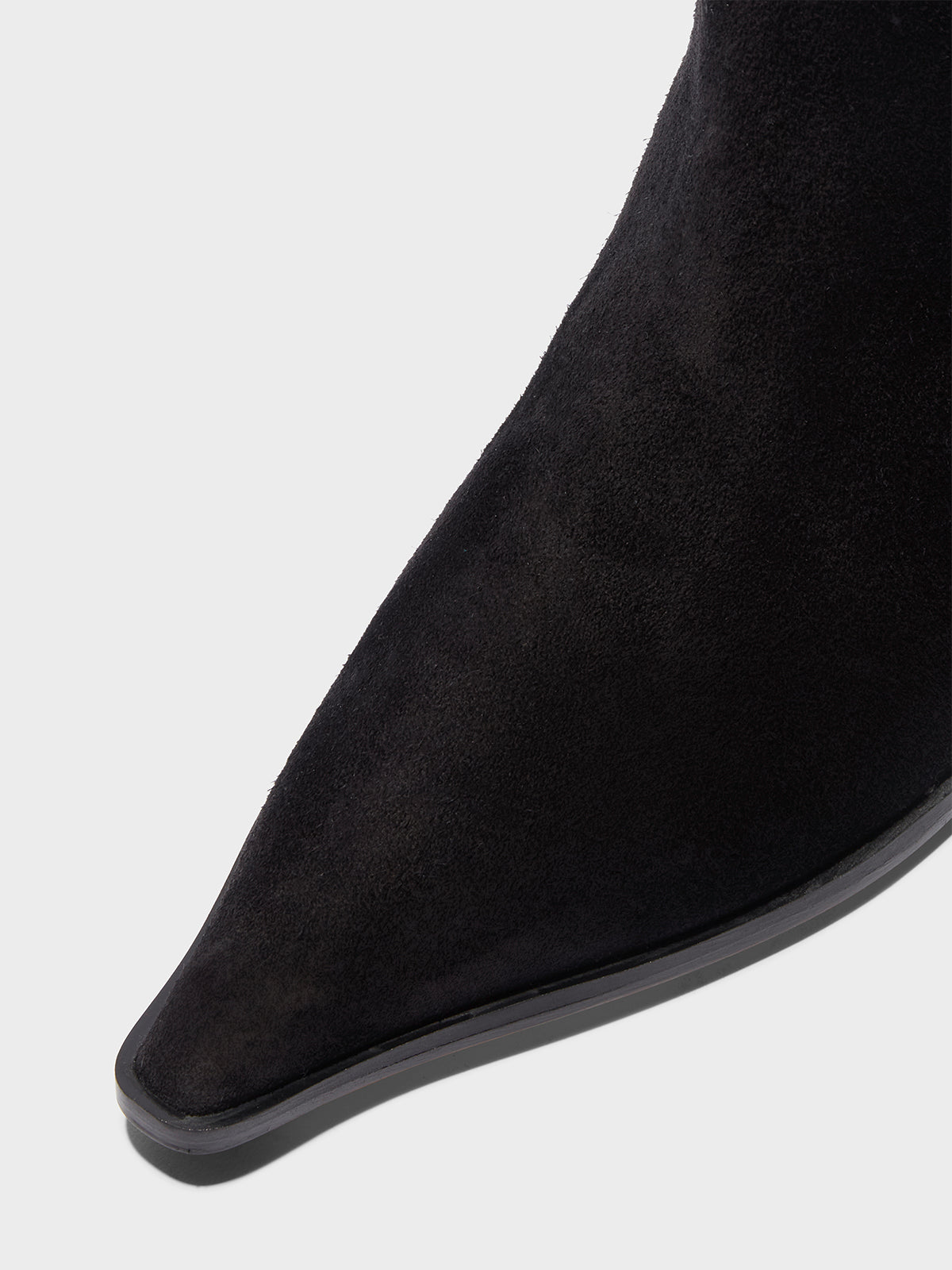 Aeyde | Zsazsa Suede Over-Knee Boots Leather Knee High Boots for Women | Black Suede | Pointed Toe | Mid Heel | Luxury Materials | Handmade in Italy