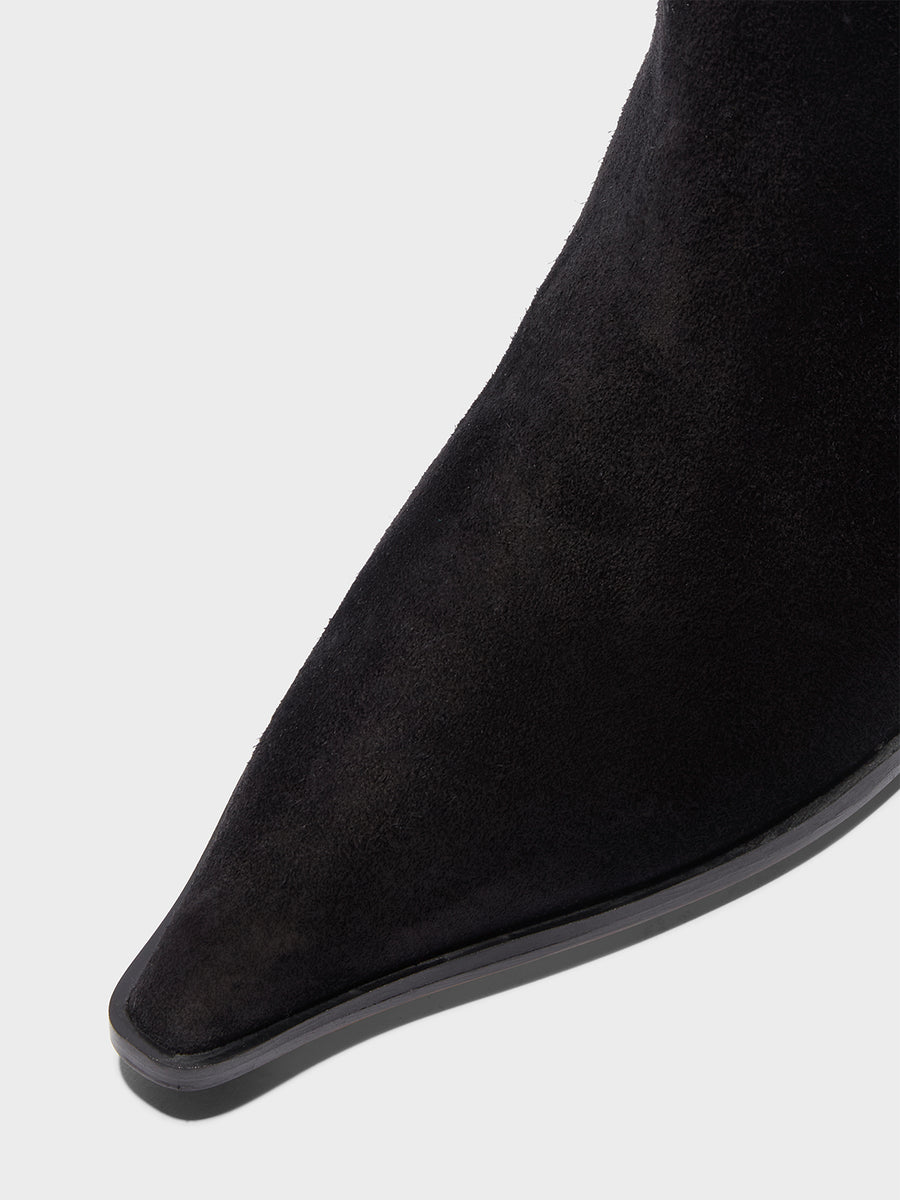 Aeyde | Zsazsa Suede Over-Knee Boots Leather Knee High Boots for Women | Black Suede | Pointed Toe | Mid Heel | Luxury Materials | Handmade in Italy