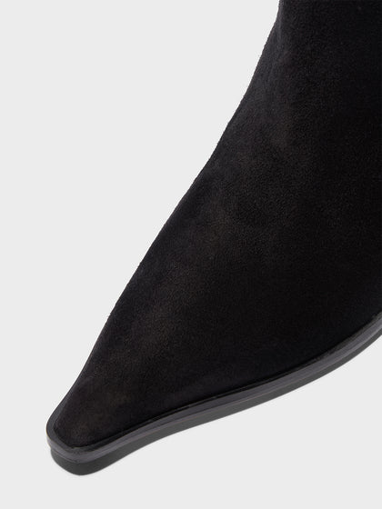 Aeyde | Zsazsa Suede Over-Knee Boots Leather Knee High Boots for Women | Black Suede | Pointed Toe | Mid Heel | Luxury Materials | Handmade in Italy