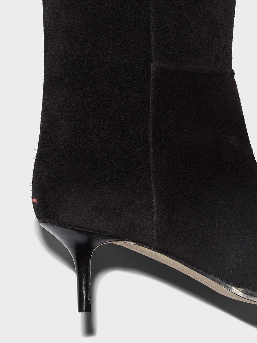 Aeyde | Zsazsa Suede Over-Knee Boots Leather Knee High Boots for Women | Black Suede | Pointed Toe | Mid Heel | Heel Details