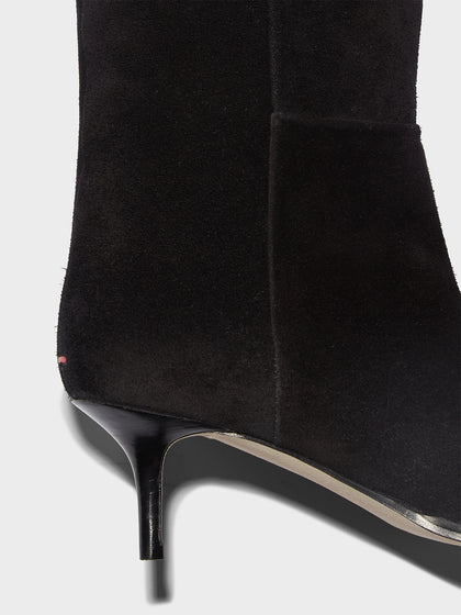 Aeyde | Zsazsa Suede Over-Knee Boots Leather Knee High Boots for Women | Black Suede | Pointed Toe | Mid Heel | Heel Details
