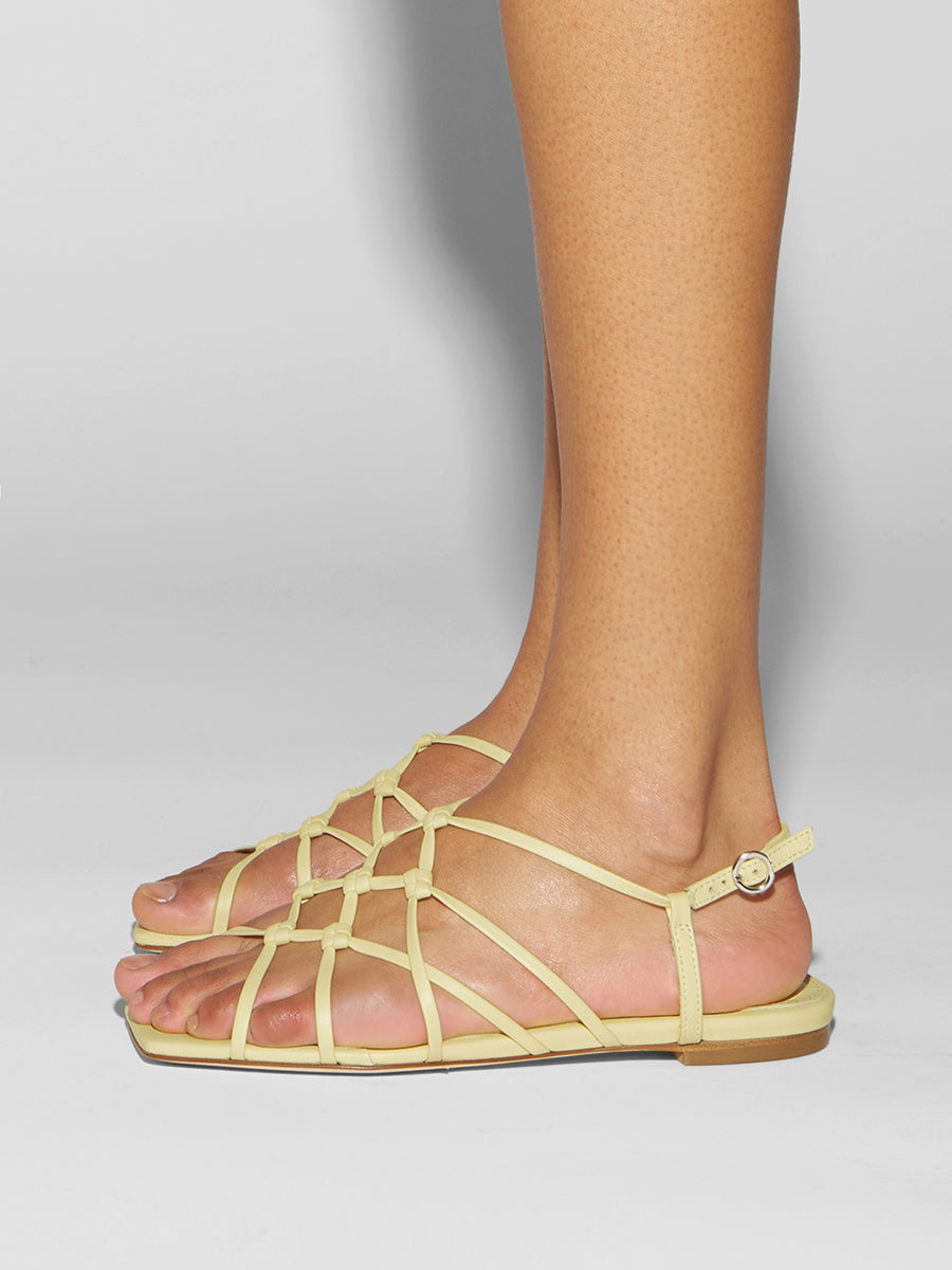 Aeyde | Anisa Leather Flat Sandals for Women | Lemon Nappa | Square Toe | Flat Heel | How to Style