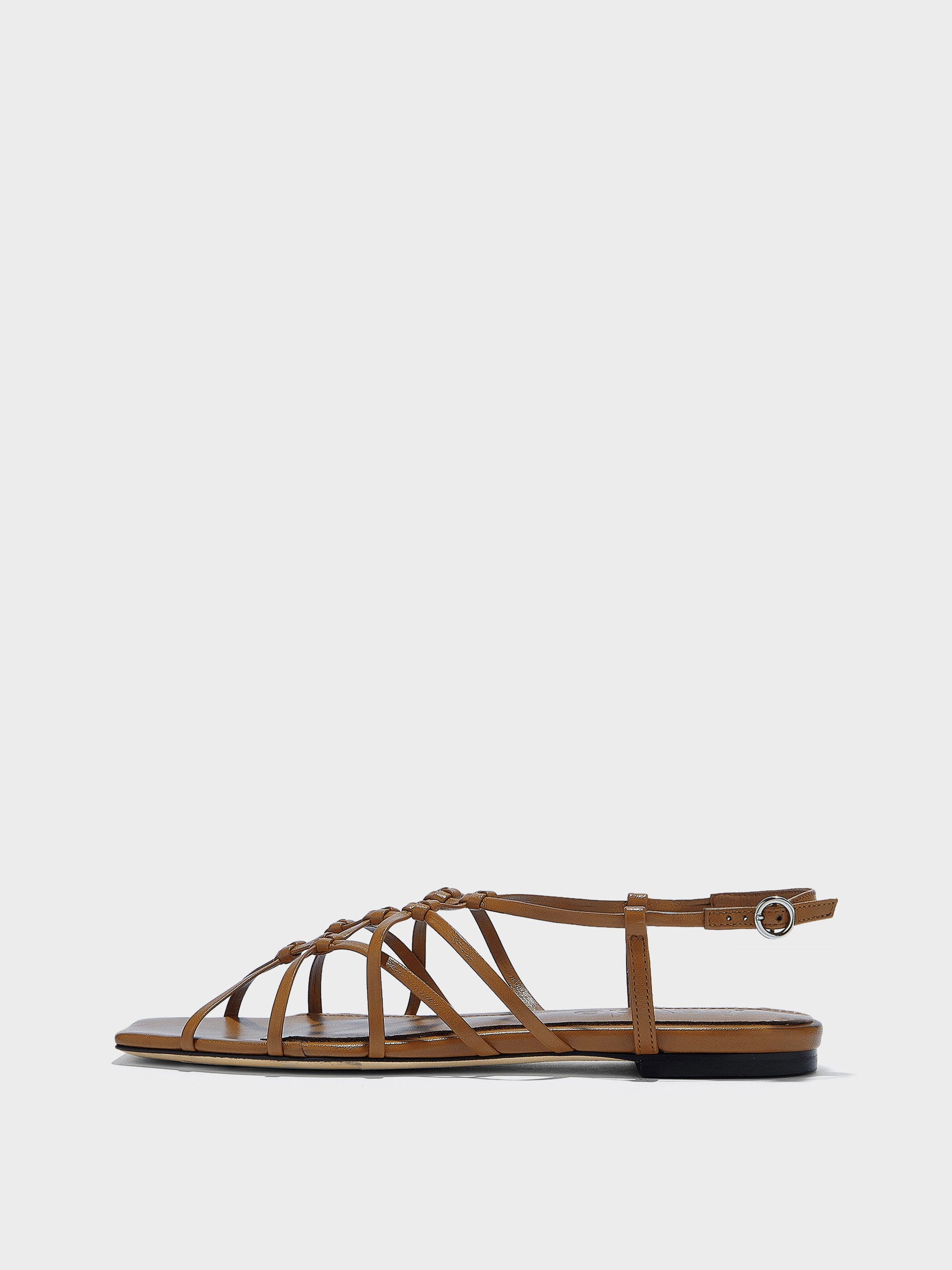 Aeyde | Anisa Leather Flat Sandals for Women | Tobacco Nappa | Square Toe | Flat Heel | Side View