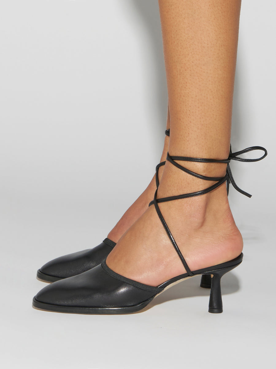 Aeyde | Farah Glove Leather Heeled Sandals for Women | Black Nappa | Round Toe | Mid Heel | How to Style
