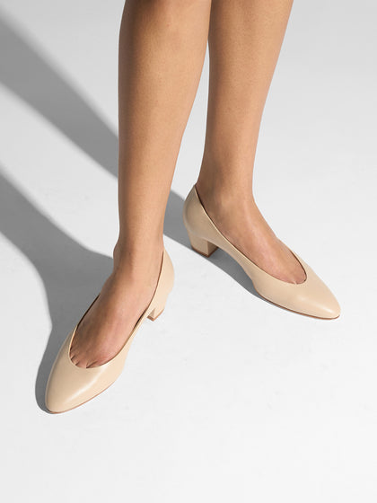 Aeyde | Helia Leather Pumps for Women | Sand Nappa |  | Low Heel | On Feet