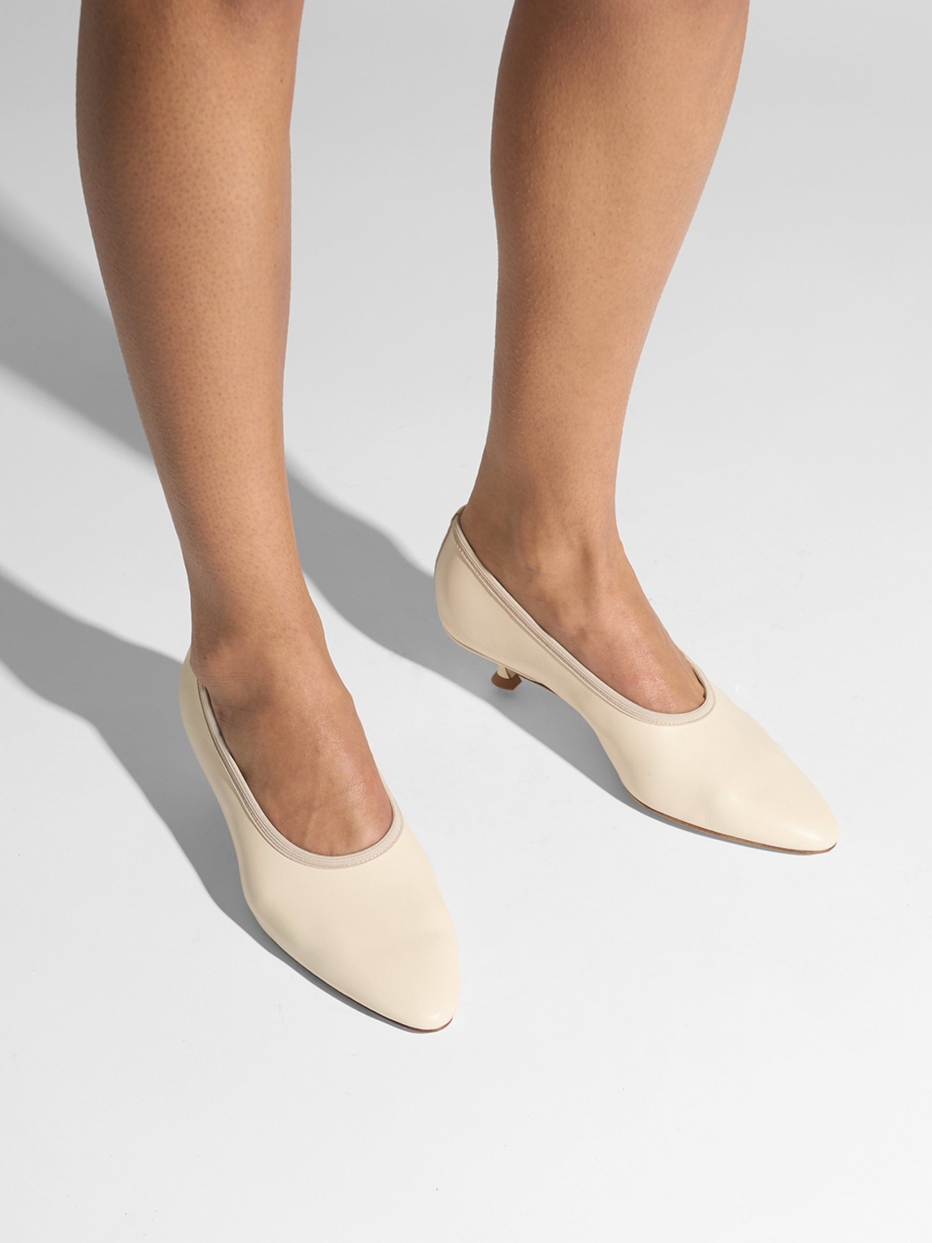 Aeyde | Hermia Leather Pumps for Women | Creamy Nappa |  | Mid Heel | On Feet
