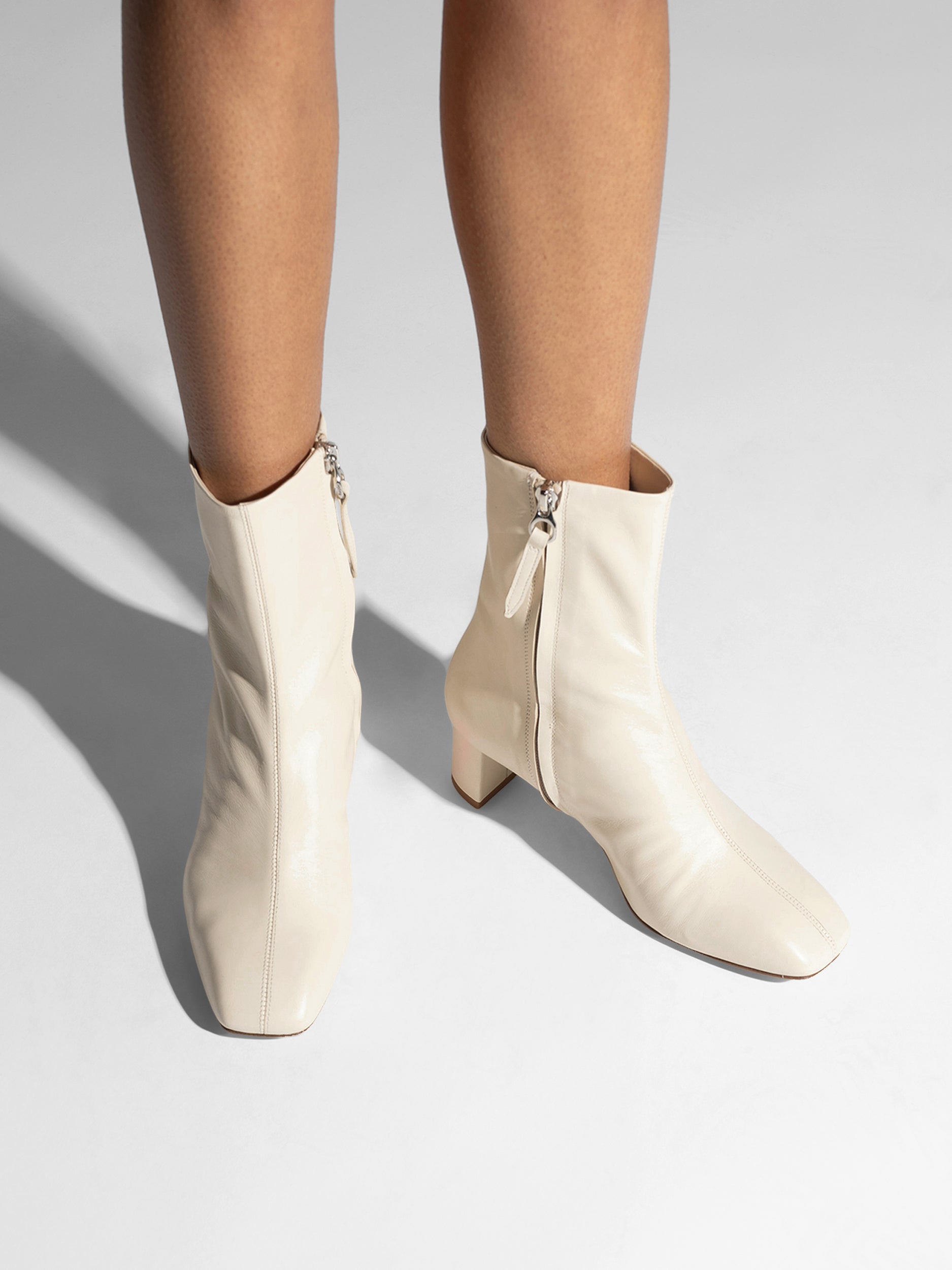 Aeyde | Millie Leather Ankle Boots for Women | Creamy Nappa | Square Toe | Low Heel | On Feet