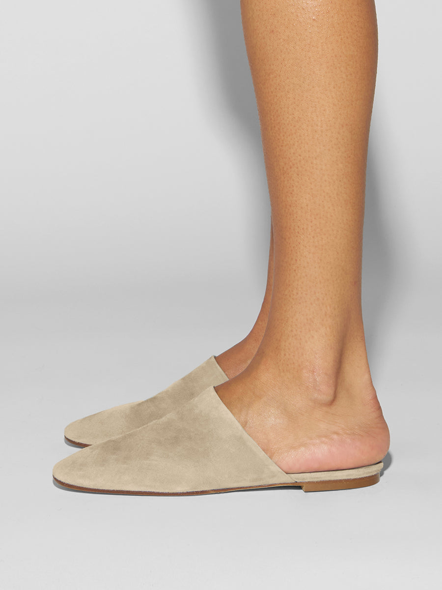 Aeyde | Rega Leather House Slippers for Women | Sand Suede | Round Toe | Flat Heel | How to Style