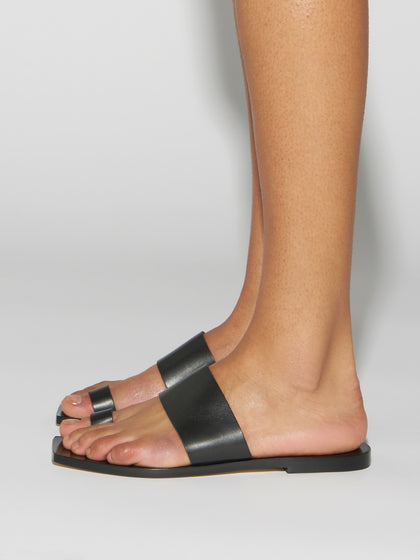 Aeyde | Sibel Leather Flat Sandals for Women | Black Calf | Square Toe | Flat Heel | How to Style