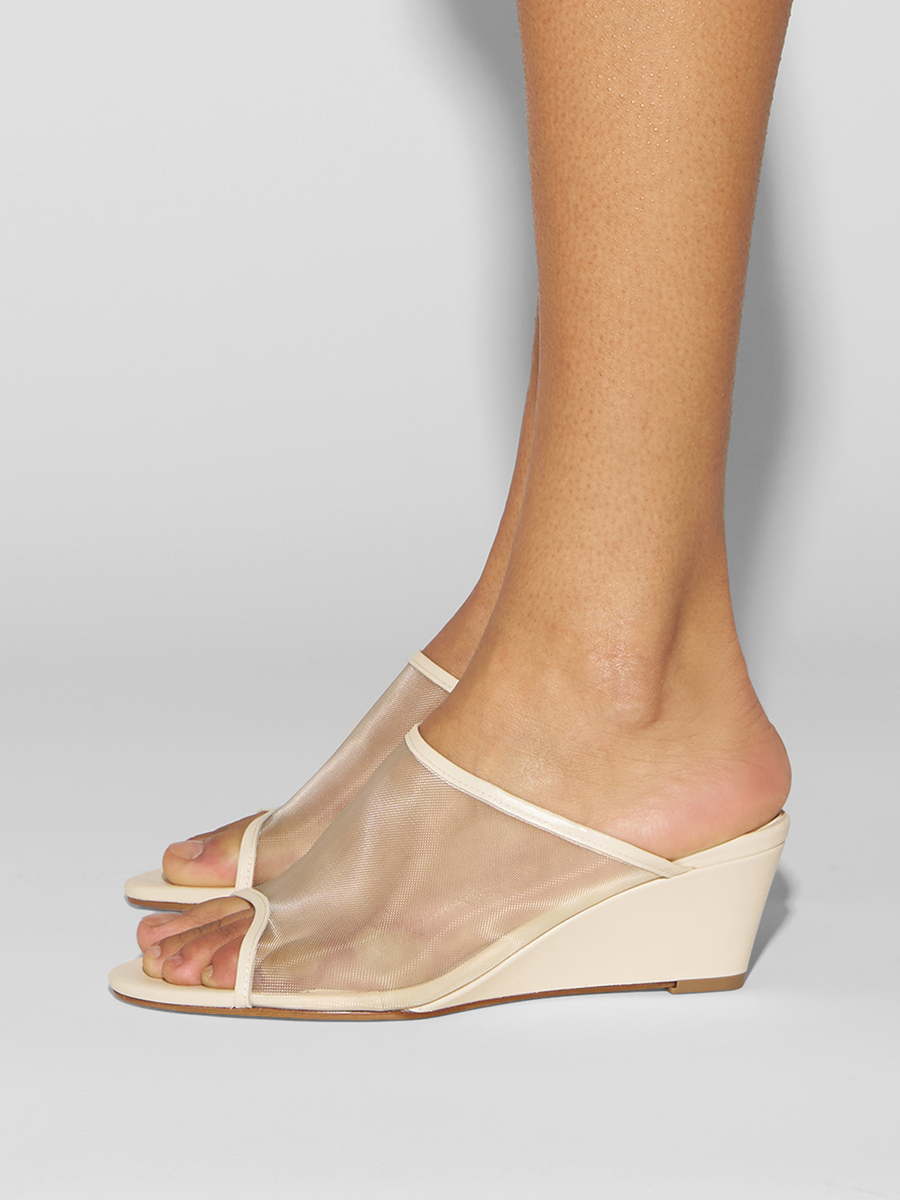Aeyde | Suzanne Leather Heeled Sandals for Women | Creamy Mesh/Nappa | Round Toe | Mid Heel | How to Style