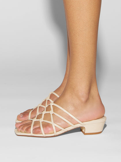 Aeyde | Talha Leather Heeled Sandals for Women | Creamy Nappa | Square Toe | Low Heel | How to Style