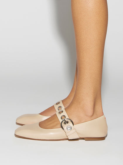 Aeyde | Uma Leather Flats for Women | Sand Nappa | Square Toe | Flat Heel | How to Style