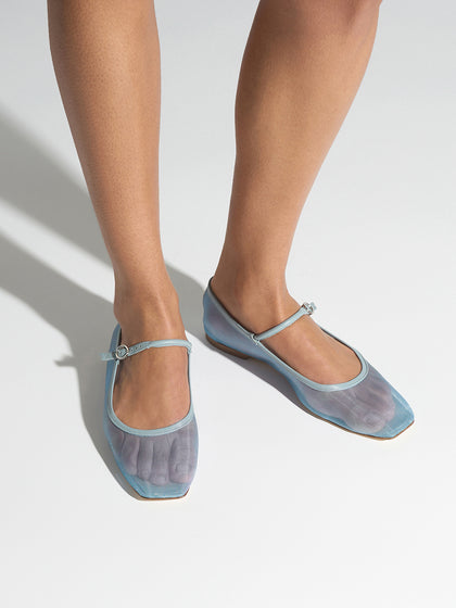 Aeyde | Uma Leather Flats for Women | Glass Mesh/Nappa | Square Toe | Flat Heel | On Feet