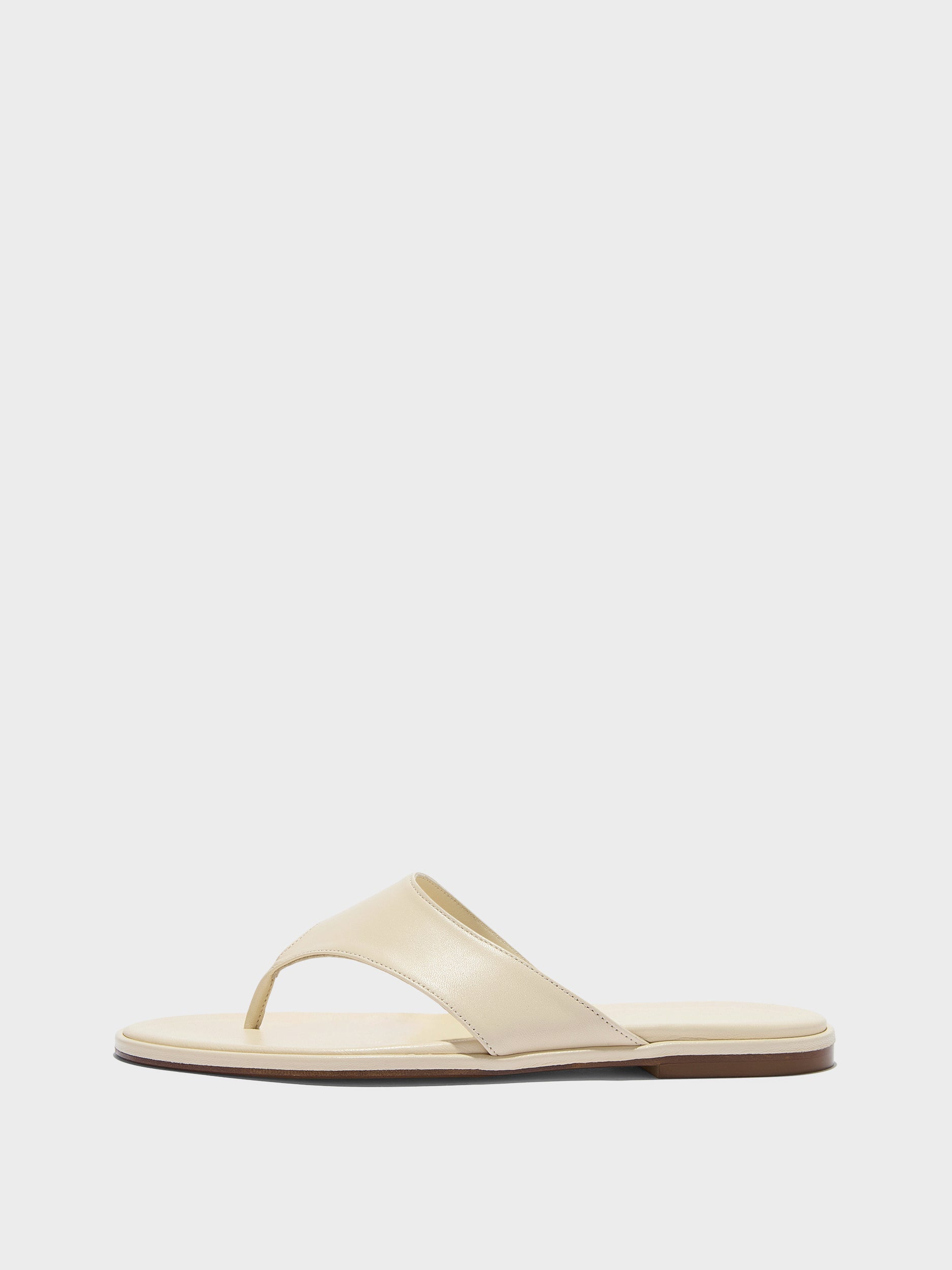 Aeyde | Amaya Leather Flat Sandals for Women | Creamy Nappa | Round Toe | Flat Heel | Side View