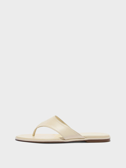 Aeyde | Amaya Leather Flat Sandals for Women | Creamy Nappa | Round Toe | Flat Heel | Side View