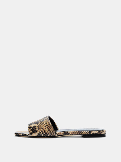 Aeyde | Anna Leather Flat Sandals for Women | Hazelnut Snake | Square Toe | Flat Heel | Side View
