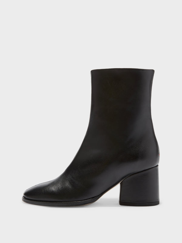 Aeyde | Ayla Leather Ankle Boots for Women | Black Nappa | Round Toe | Mid Heel | Side View