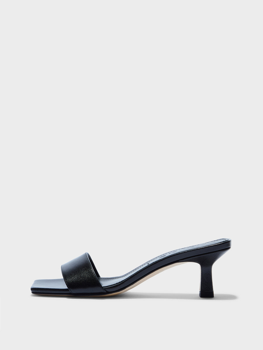 Aeyde | Gilly Leather Heeled Sandals for Women | Black Nappa | Square Toe | Mid Heel | Side View