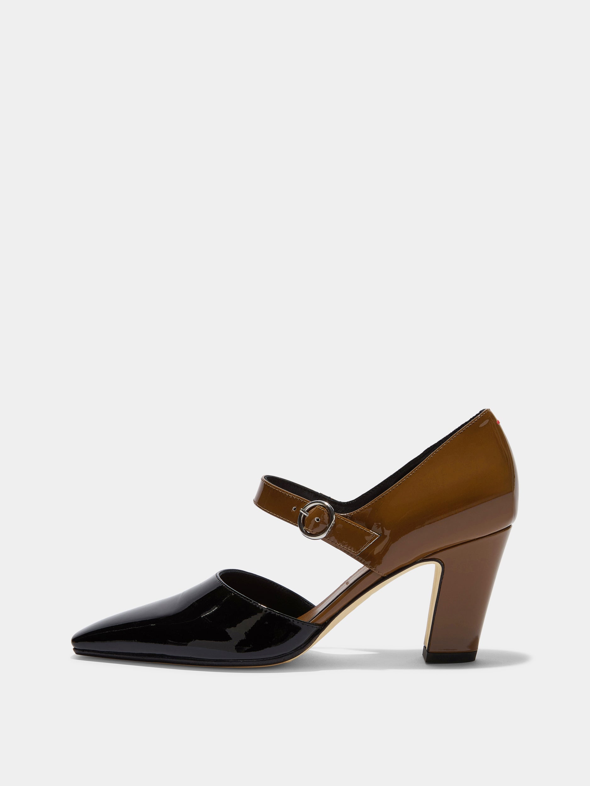 Aeyde | Isidora Leather Pumps for Women | Tobacco/Black Patent | Square Toe | High Heel | Side View
