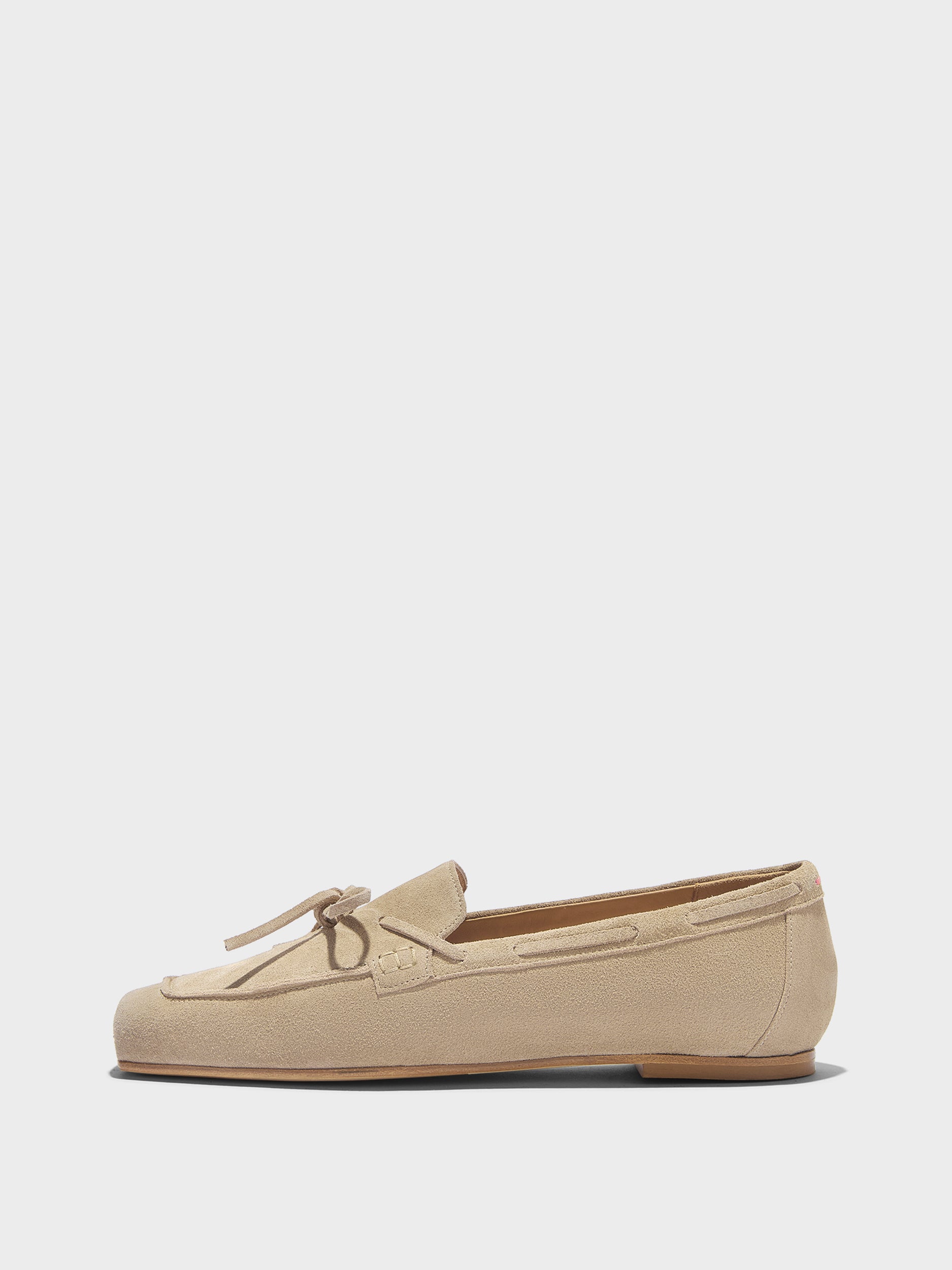 Aeyde | Jasper Leather Flats for Women | Sand Suede | Square Toe | Flat Heel | Side View