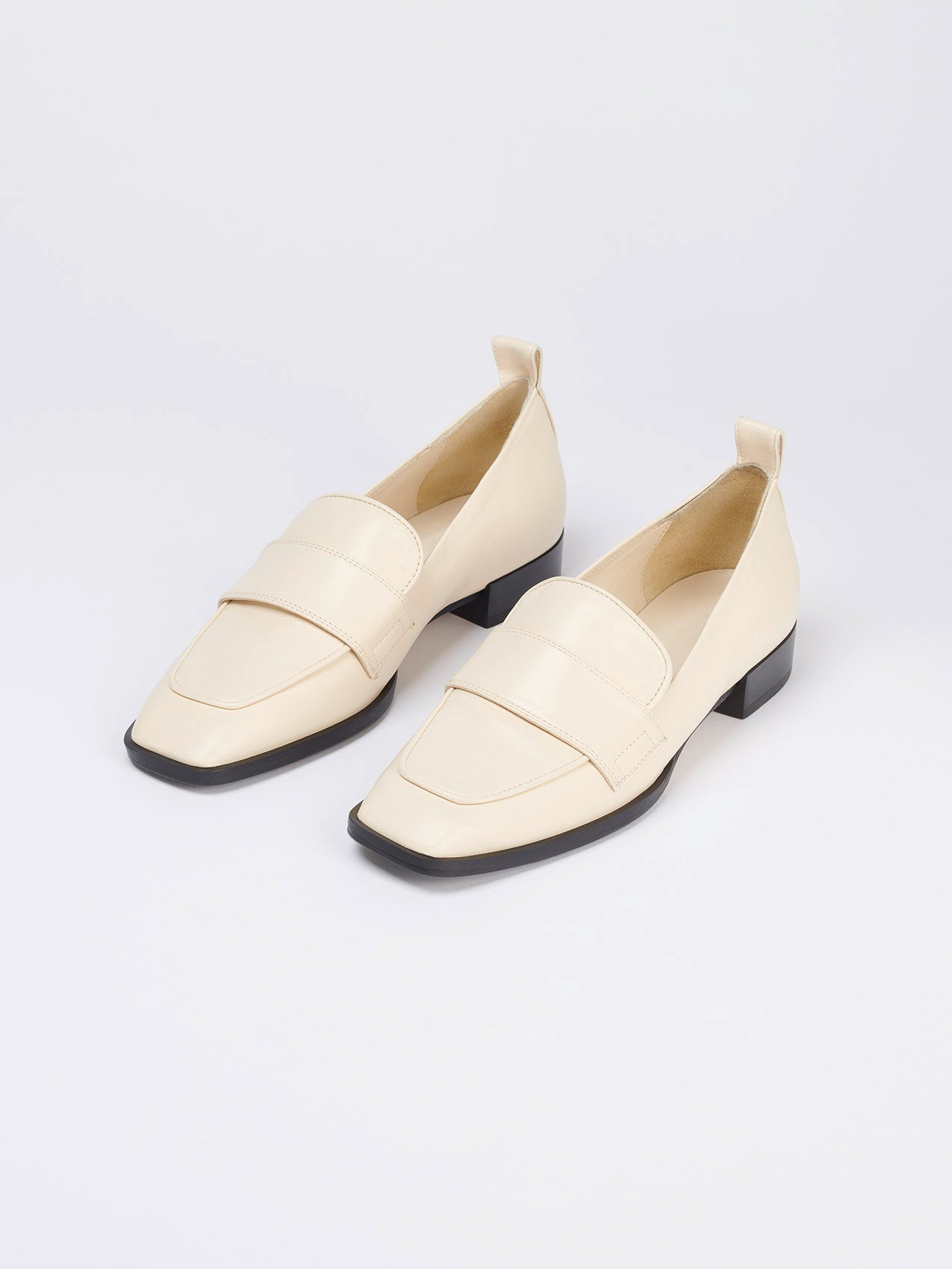 Aeyde | Julie Creamy Nappa Leather Loafers, Flats for Women | Creamy Nappa | Square Toe | Flat Heel | On Feet