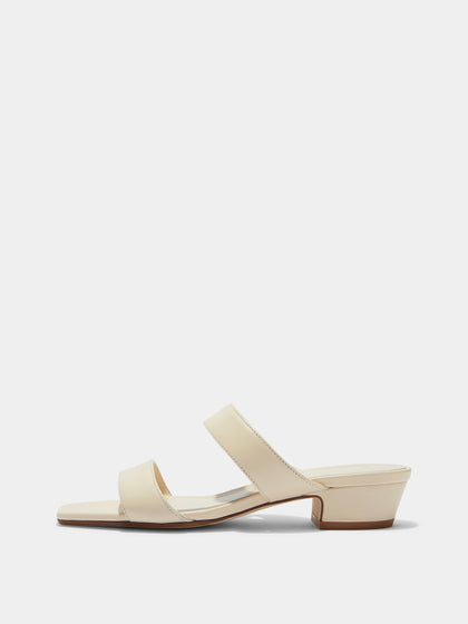 Aeyde | Kemi Leather Heeled Sandals for Women | Creamy Nappa | Square Toe | Mid Heel | Side View