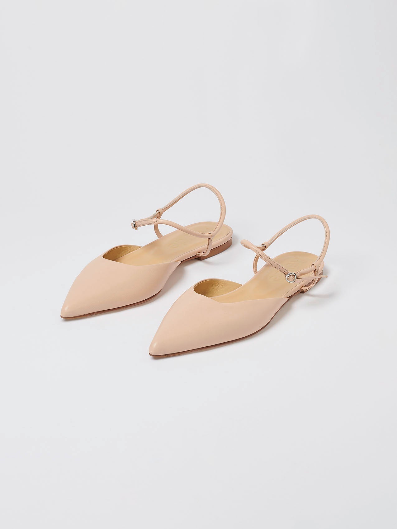 Aeyde | May Leather Flats Leather Flats for Women | Peach Nappa | Pointed Toe | Flat Heel | On Feet