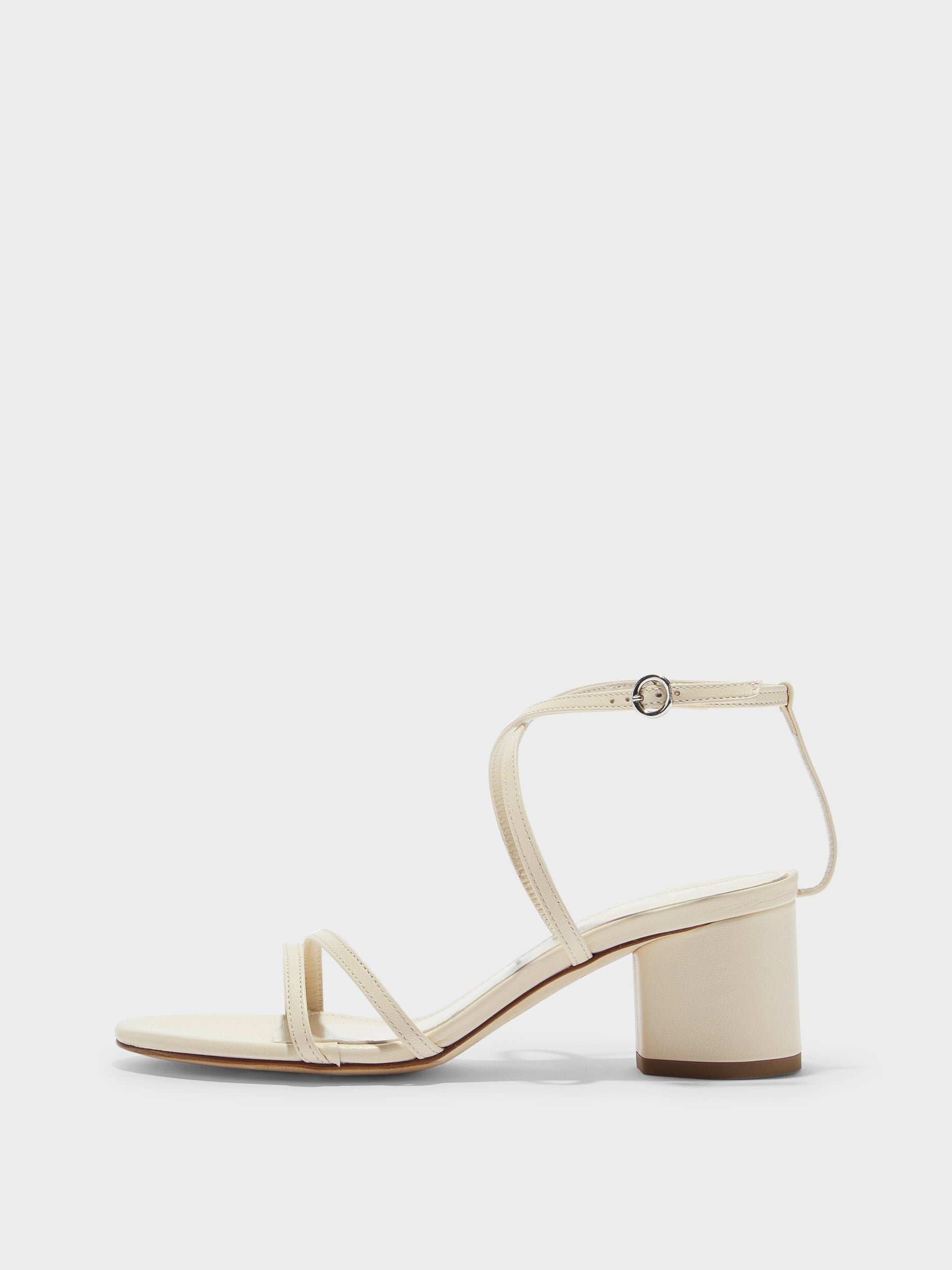 Aeyde | Mirella Leather Heeled Sandals for Women | Creamy Nappa | Round Toe | Mid Heel | Side View