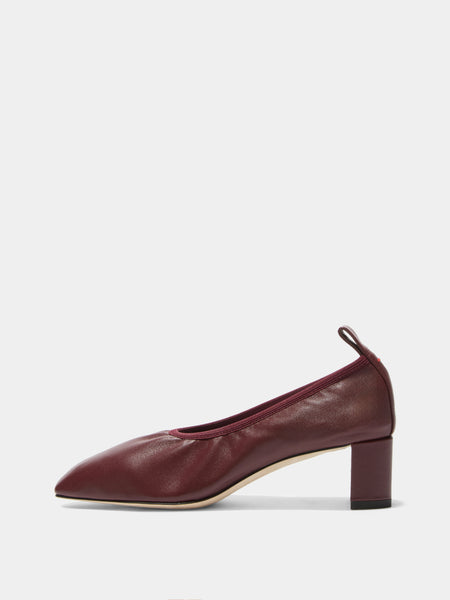 Narissa Leather Pumps | Port Nappa Destroy Tan Leather Round Toe Pumps with Red Contrast Stitching Made in Spain 38 main image 0