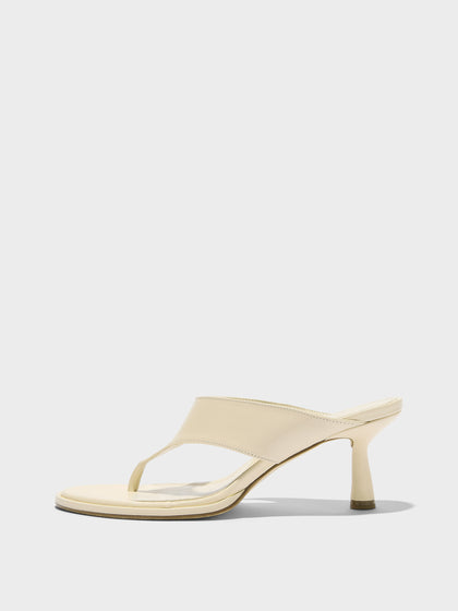 Aeyde | Olenna Leather Heeled Sandals for Women | Creamy Nappa | Round Toe | Mid Heel | Side View