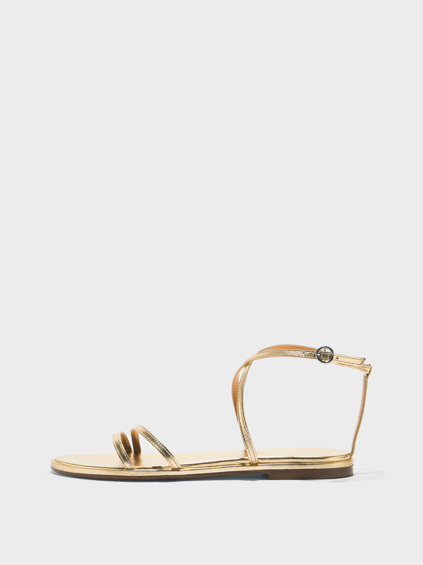 Aeyde | Rabea Leather Flat Sandals for Women | Gold Nappa | Round Toe | Flat Heel | Side View