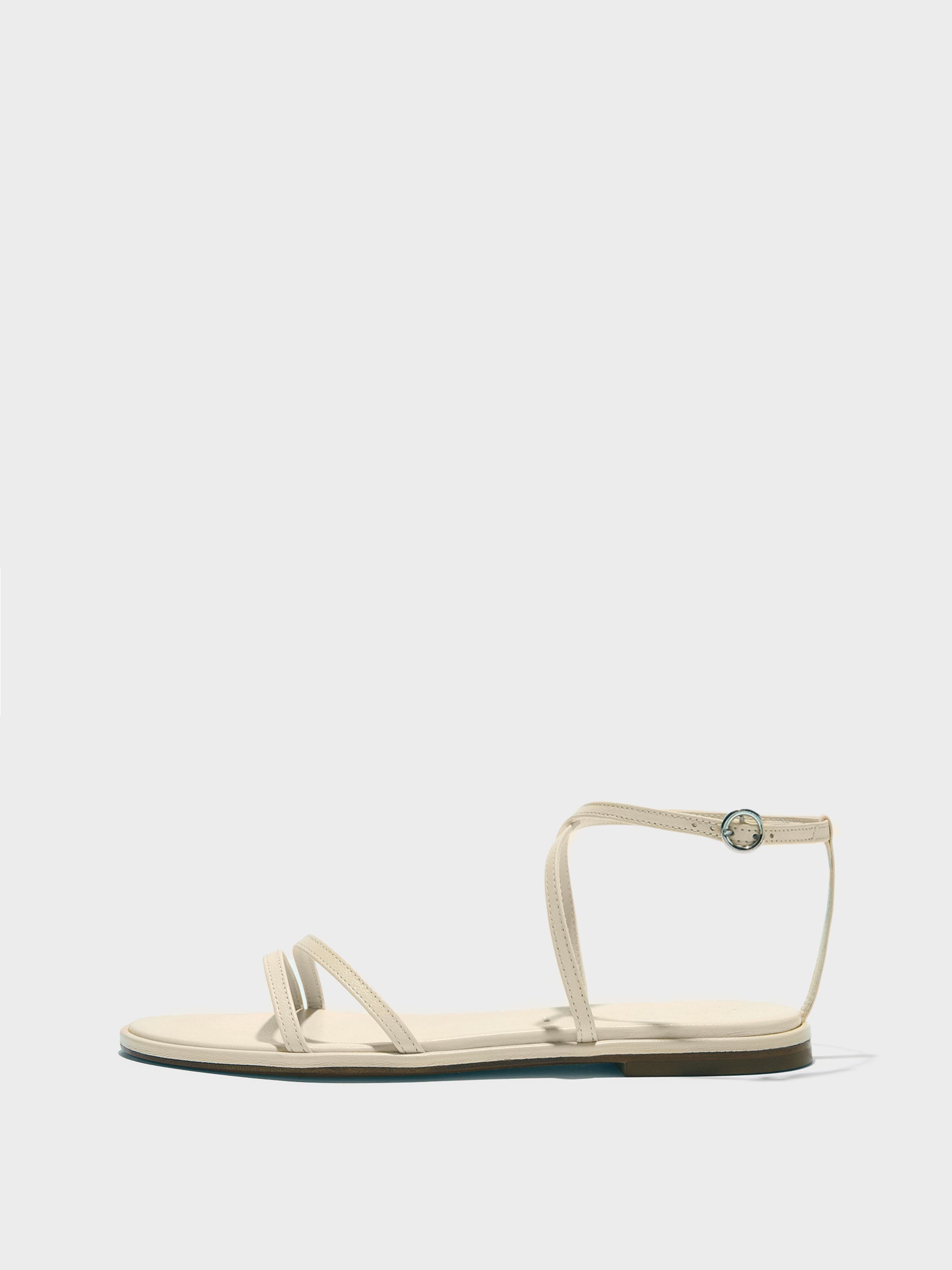 Aeyde | Rabea Leather Flat Sandals for Women | Creamy Nappa | Round Toe | Flat Heel | Side View