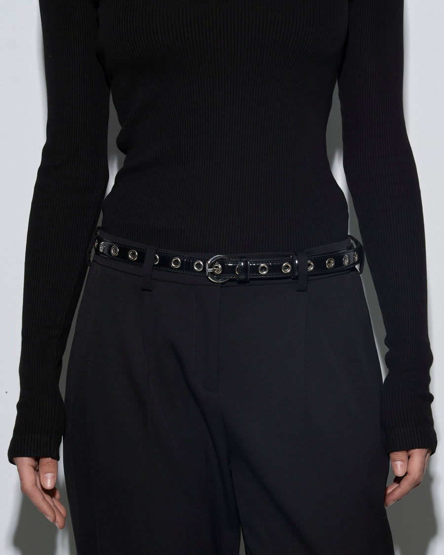 Aeyde | Reed Leather Belt for Women | Black/Silver Polido | Luxury Materials | Handmade in Italy | How to Style